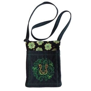 Celtic Lyre Emboidered Design Cross Body Bag Purse 9.5 X 7"